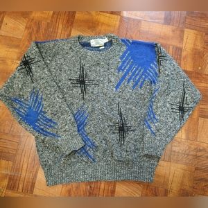 Vintage Hampton Bay Pullover Knit Sweater Acrylic Gray Blue Black USA Men's LG